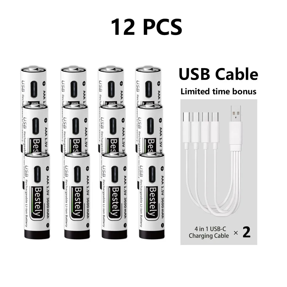 USB-C Rechargeable AAA Batteries 3600mAh