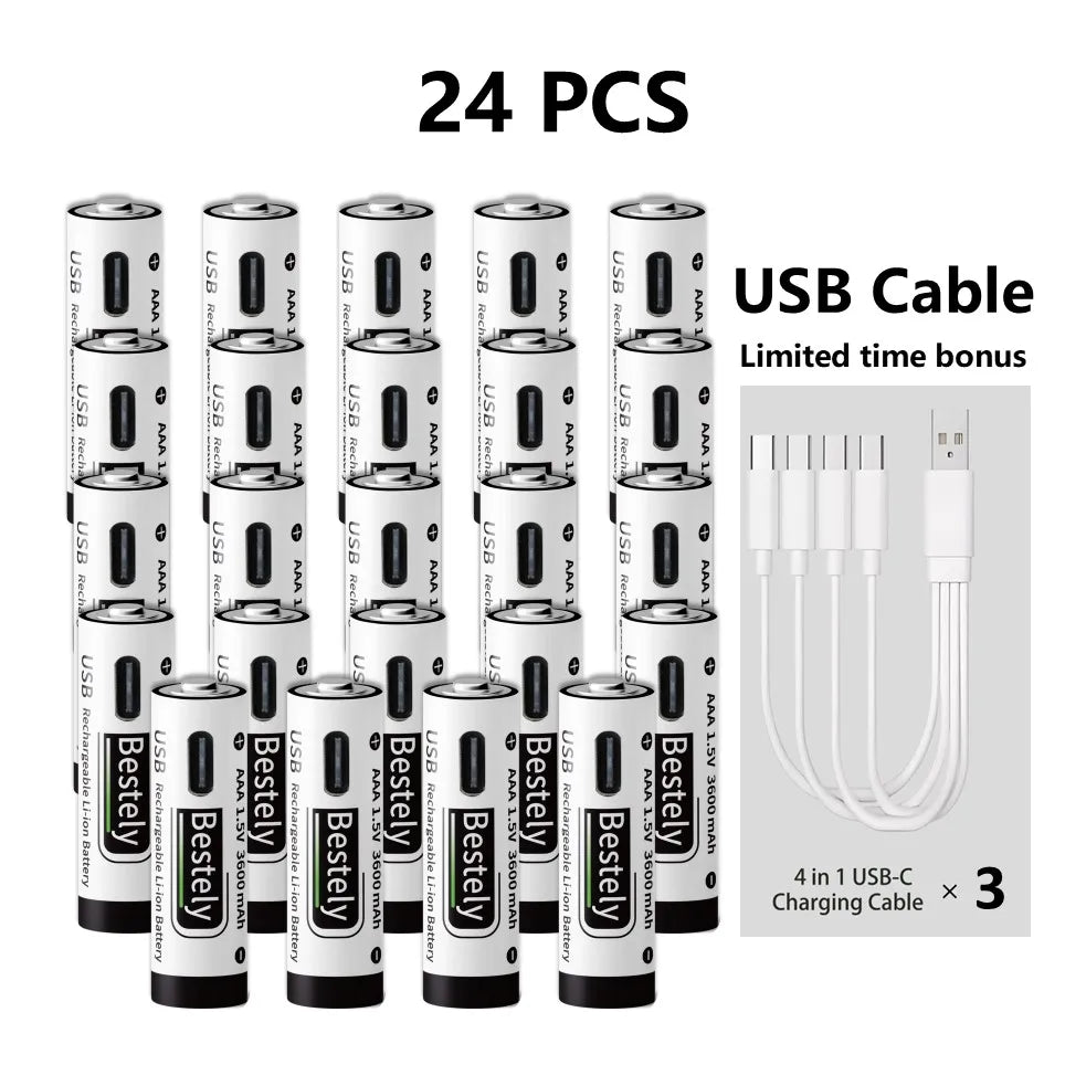 USB-C Rechargeable AAA Batteries 3600mAh