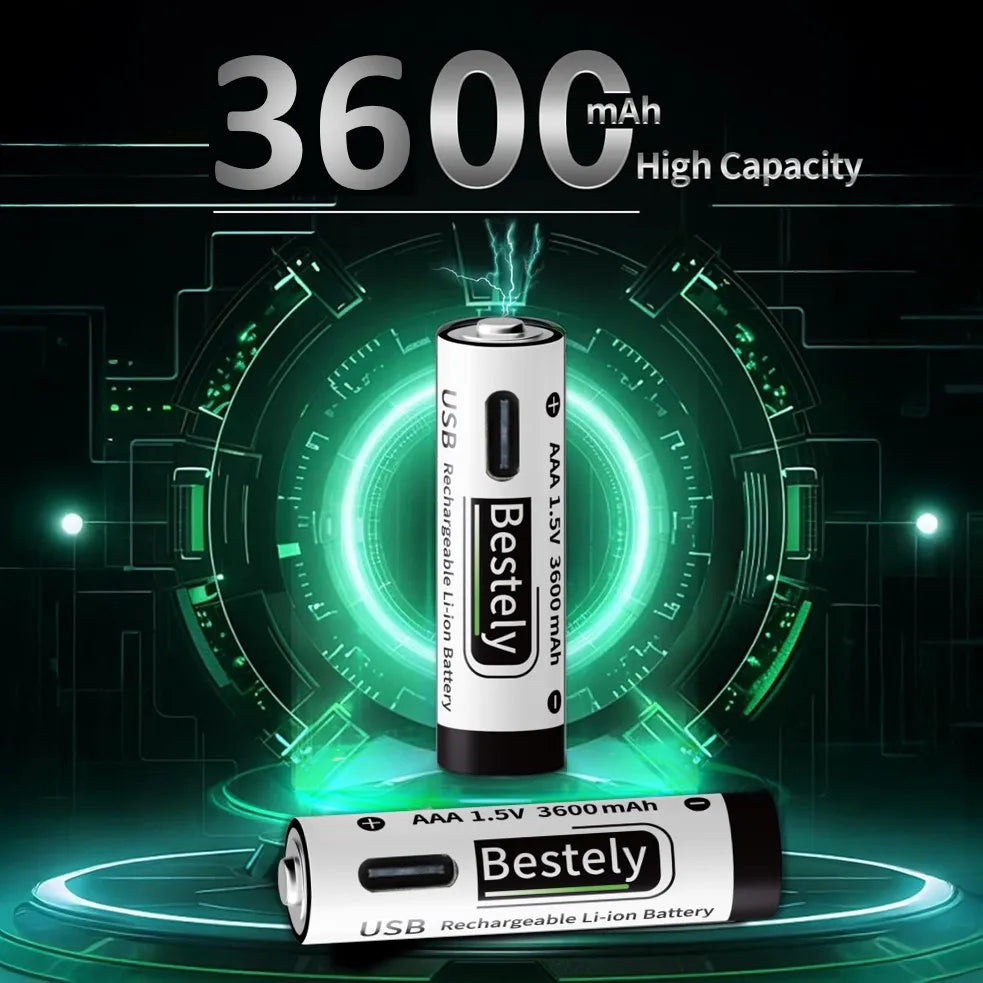 USB-C Rechargeable AAA Batteries 3600mAh