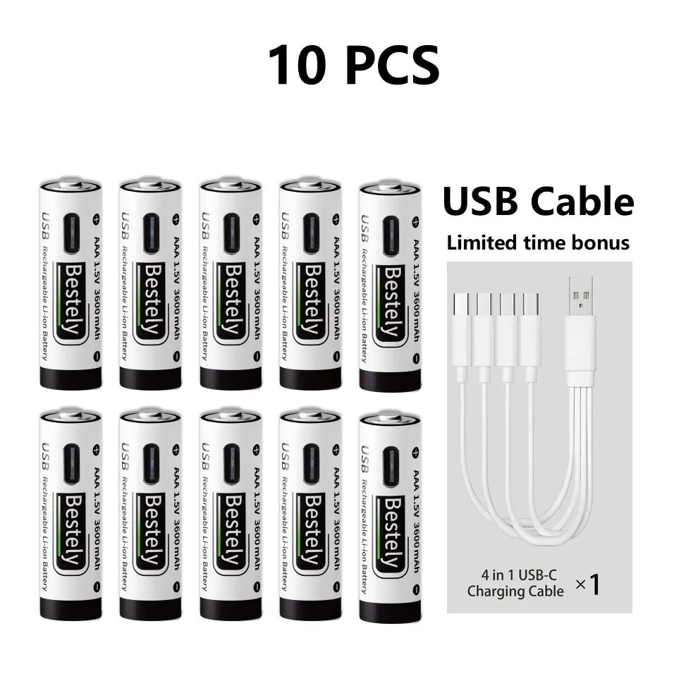 USB-C Rechargeable AAA Batteries 3600mAh