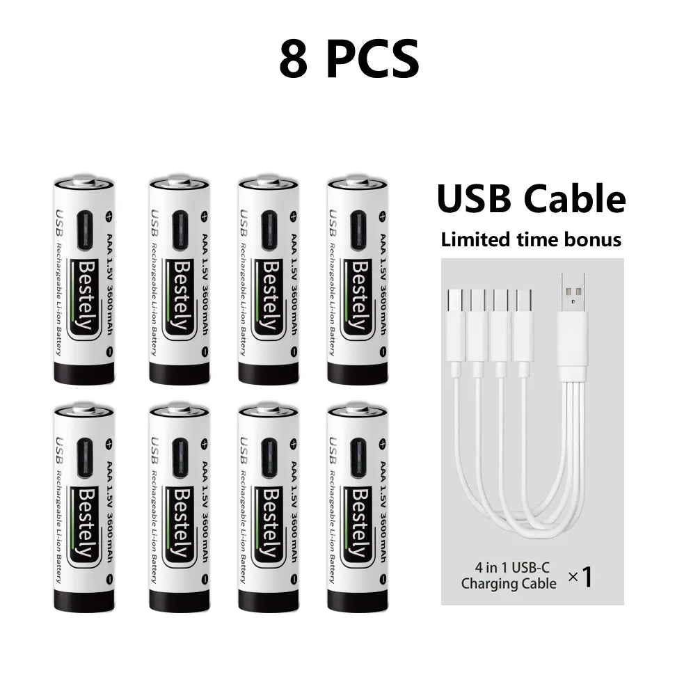 USB-C Rechargeable AAA Batteries 3600mAh