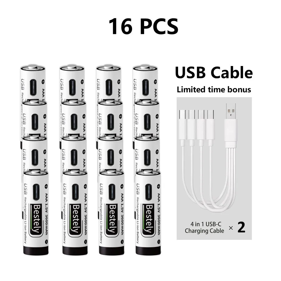 USB-C Rechargeable AAA Batteries 3600mAh