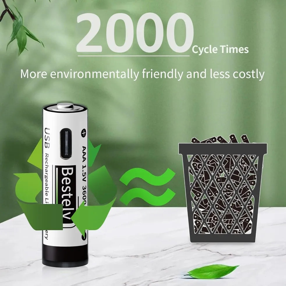 USB-C Rechargeable AAA Batteries 3600mAh