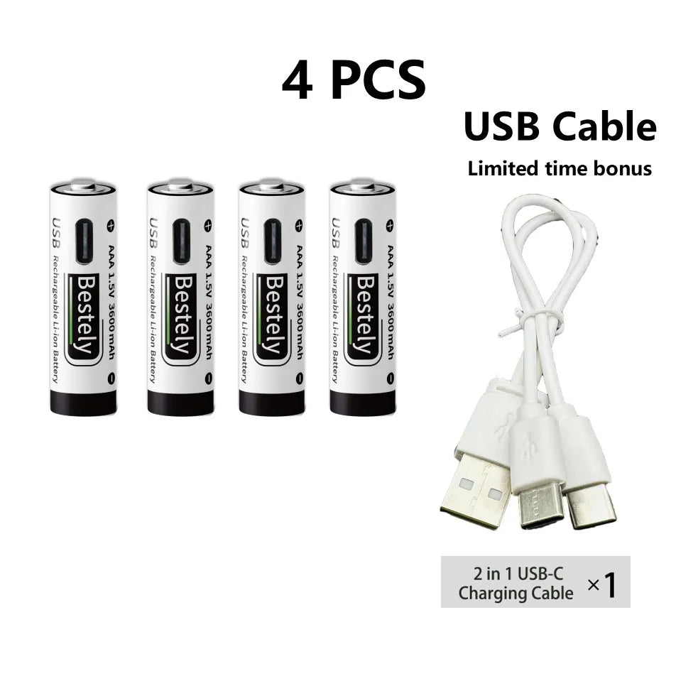 USB-C Rechargeable AAA Batteries 3600mAh