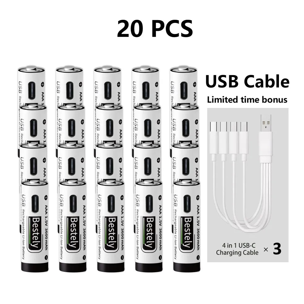 USB-C Rechargeable AAA Batteries 3600mAh